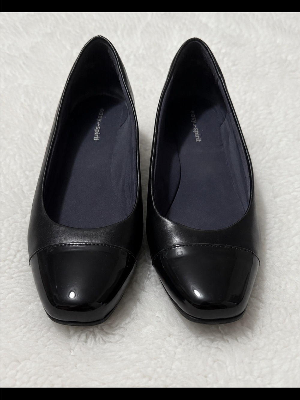 Easy Spirit Black Cap-Toe Square-Toe Ballet Flats